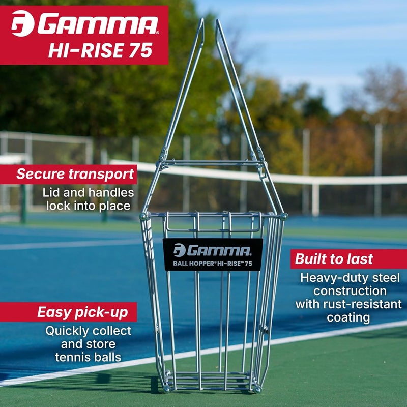 Gamma Ball Hopper Hi-Rise 75 - Heavy Duty Tennis Ball Basket with Handle for Easy Pickup & Storage - Holds 75 Tennis Balls, Durable Steel Construction, Weather-Resistant Coating (Multiple Colors) - Image 2